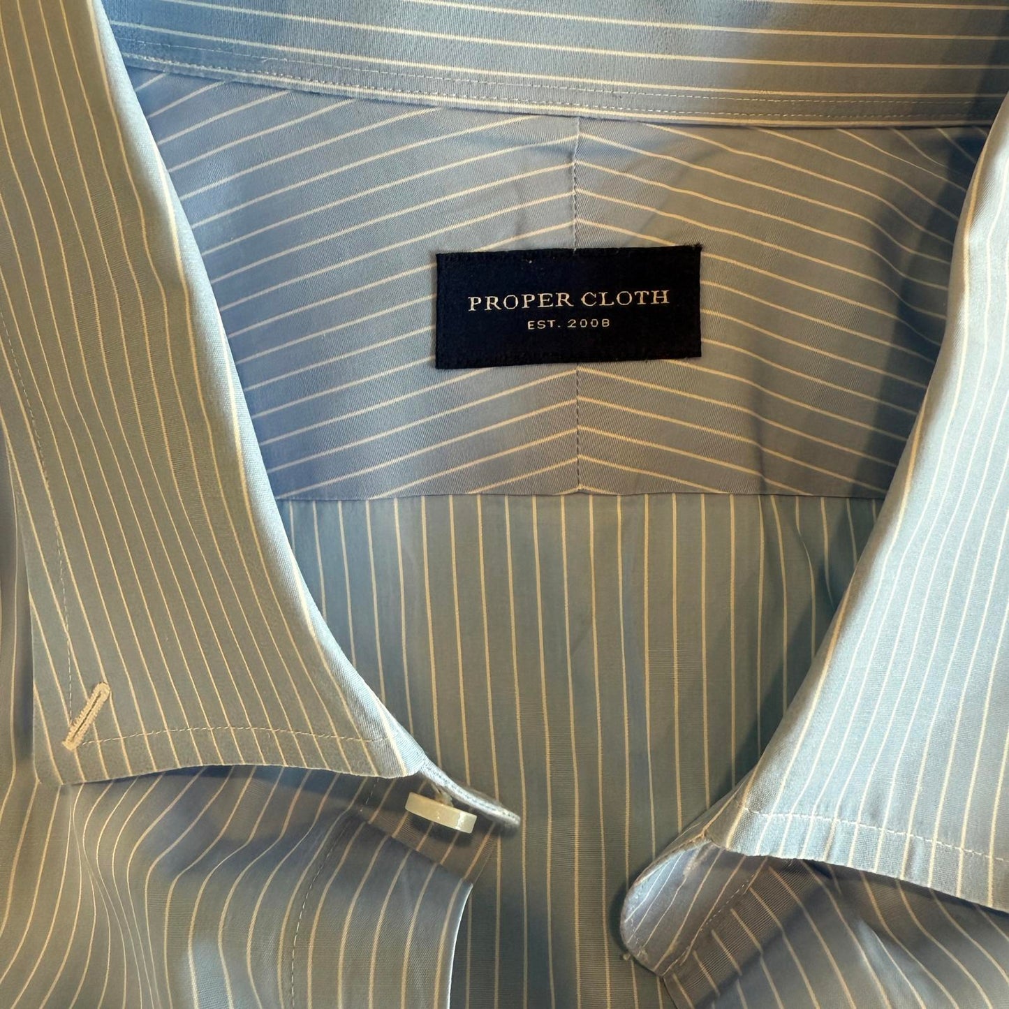 Proper Cloth - Custom Made Blue with White Pinstripe Men's Dress Shirt