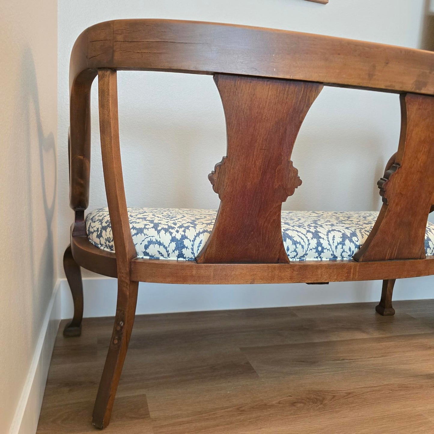 Antique English Regency Carved Walnut Settee/Bench