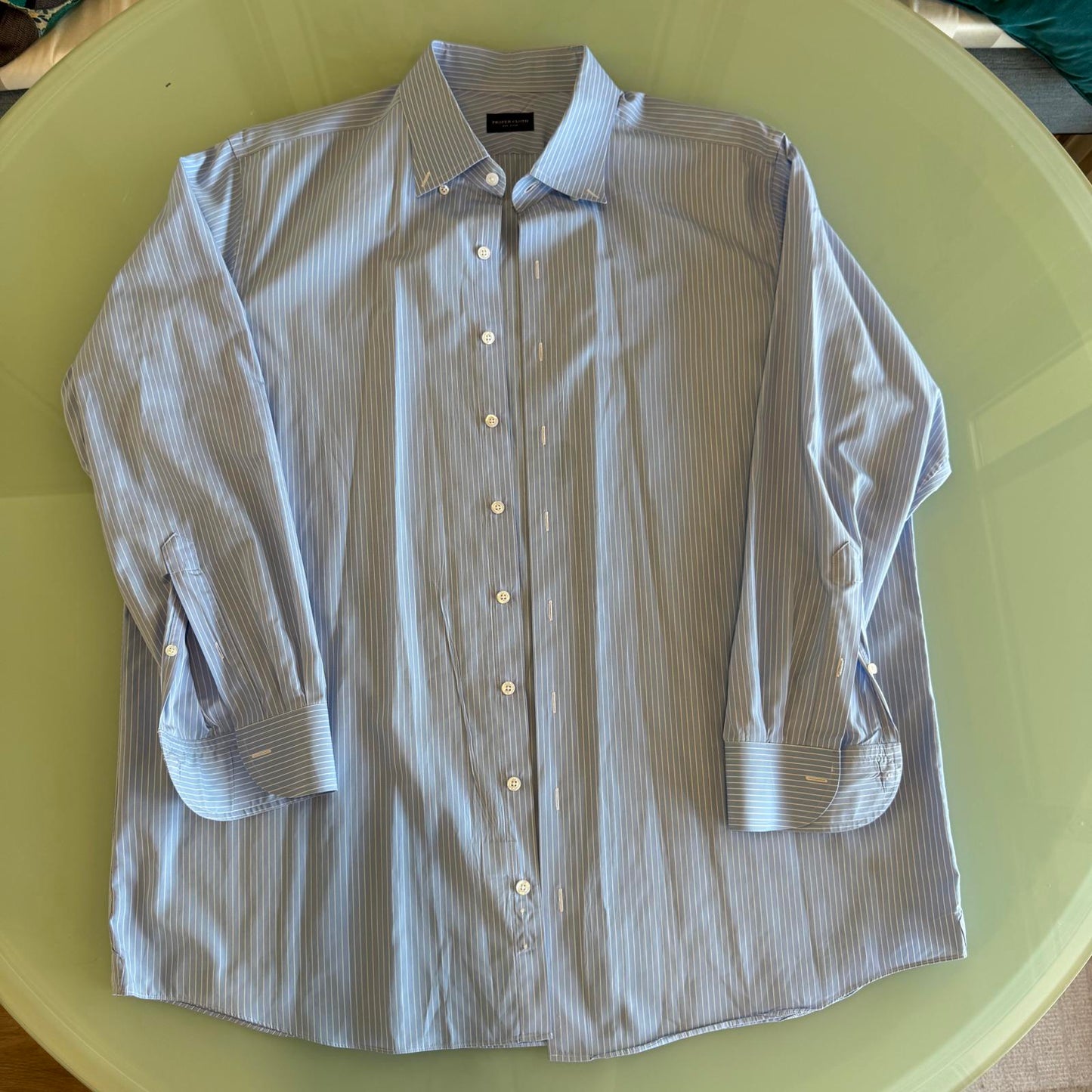 Proper Cloth - Custom Made Blue with White Pinstripe Men's Dress Shirt