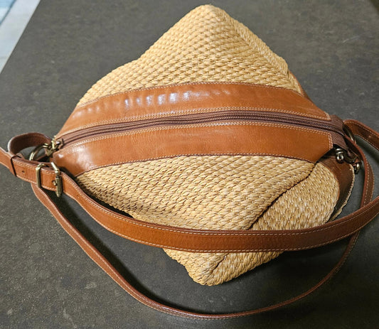 Furla Leather and Woven Rafia Bucket/Hobo Bag