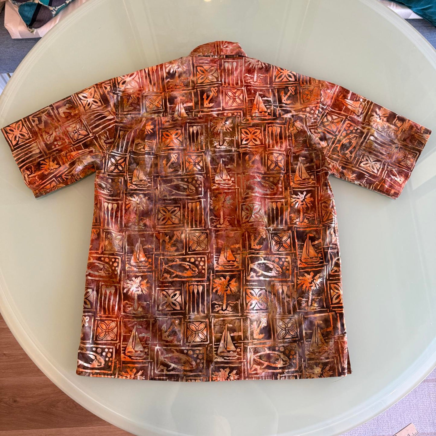 Pete Huntington Handcrafted Short Sleeve Orange/Rust Shirt Men's Medium