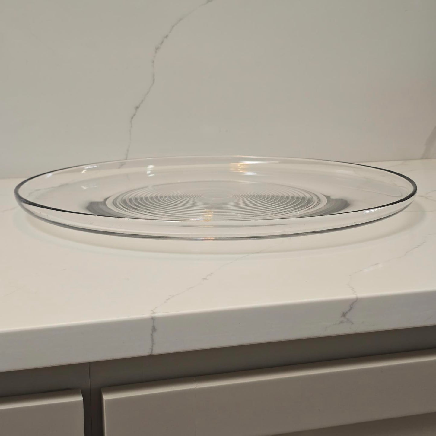 Vintage Glass Platter with Circular Ribbed Center