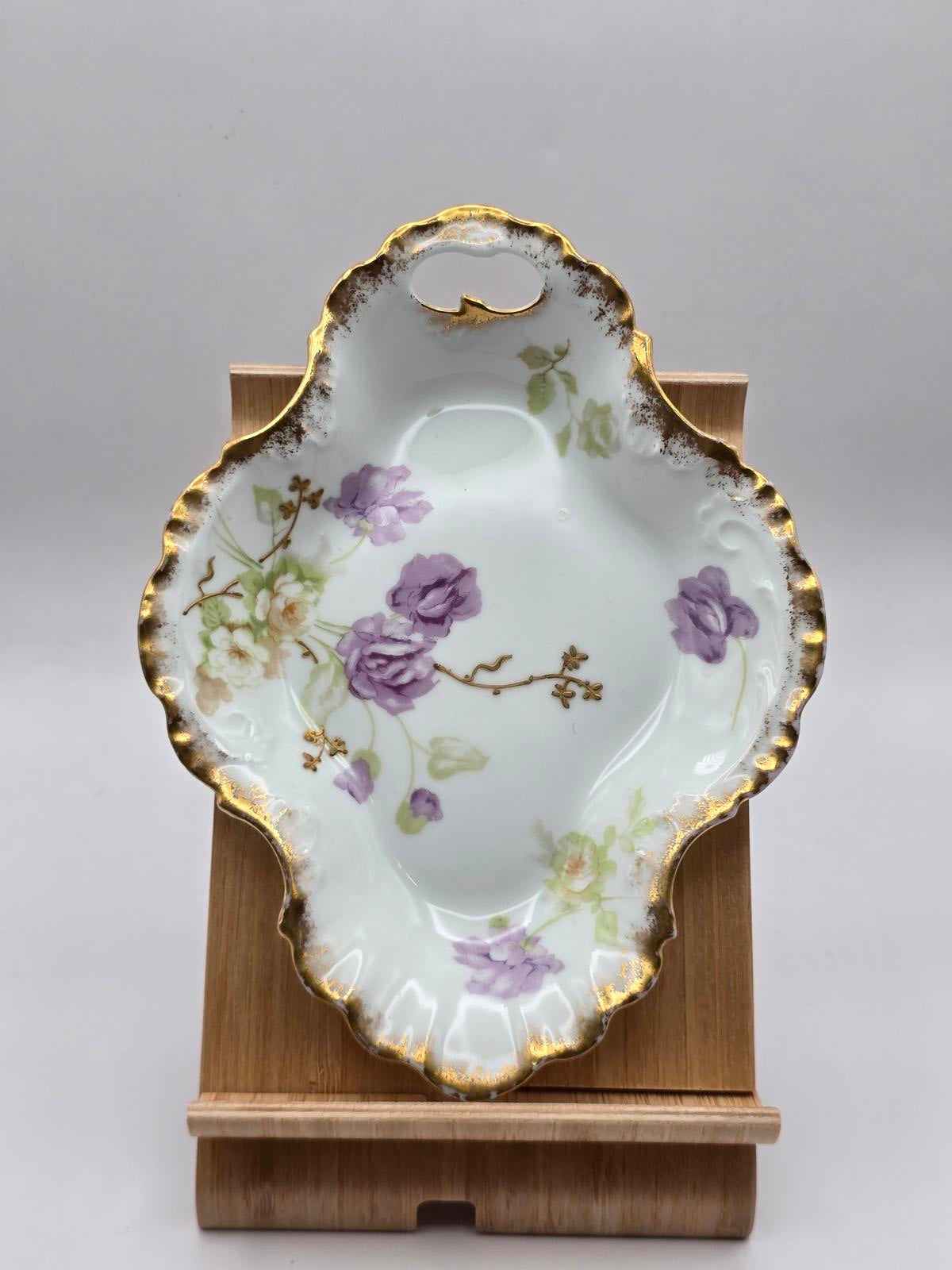 Antique Old Abbey Limoge Hand-painted Candy Dish