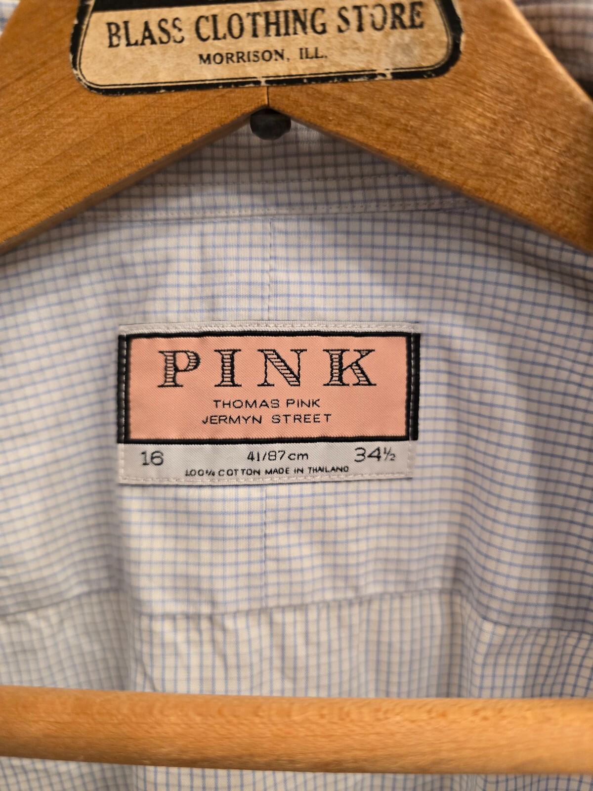 Thomas Pink Men's Blue Checked Dress Shirt - Size 16