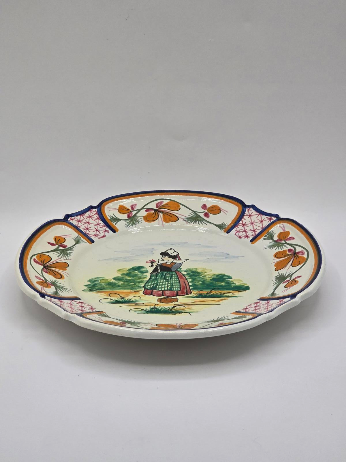 Vintage HB Quimper French Faience Pottery Plates