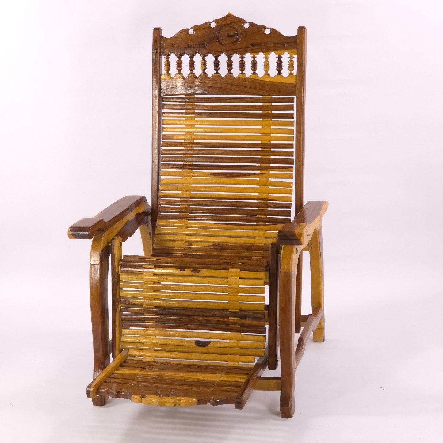 Andre Arbus Style Reclining Chaise Lounge Chair - Carved Hardwood Accent Chair