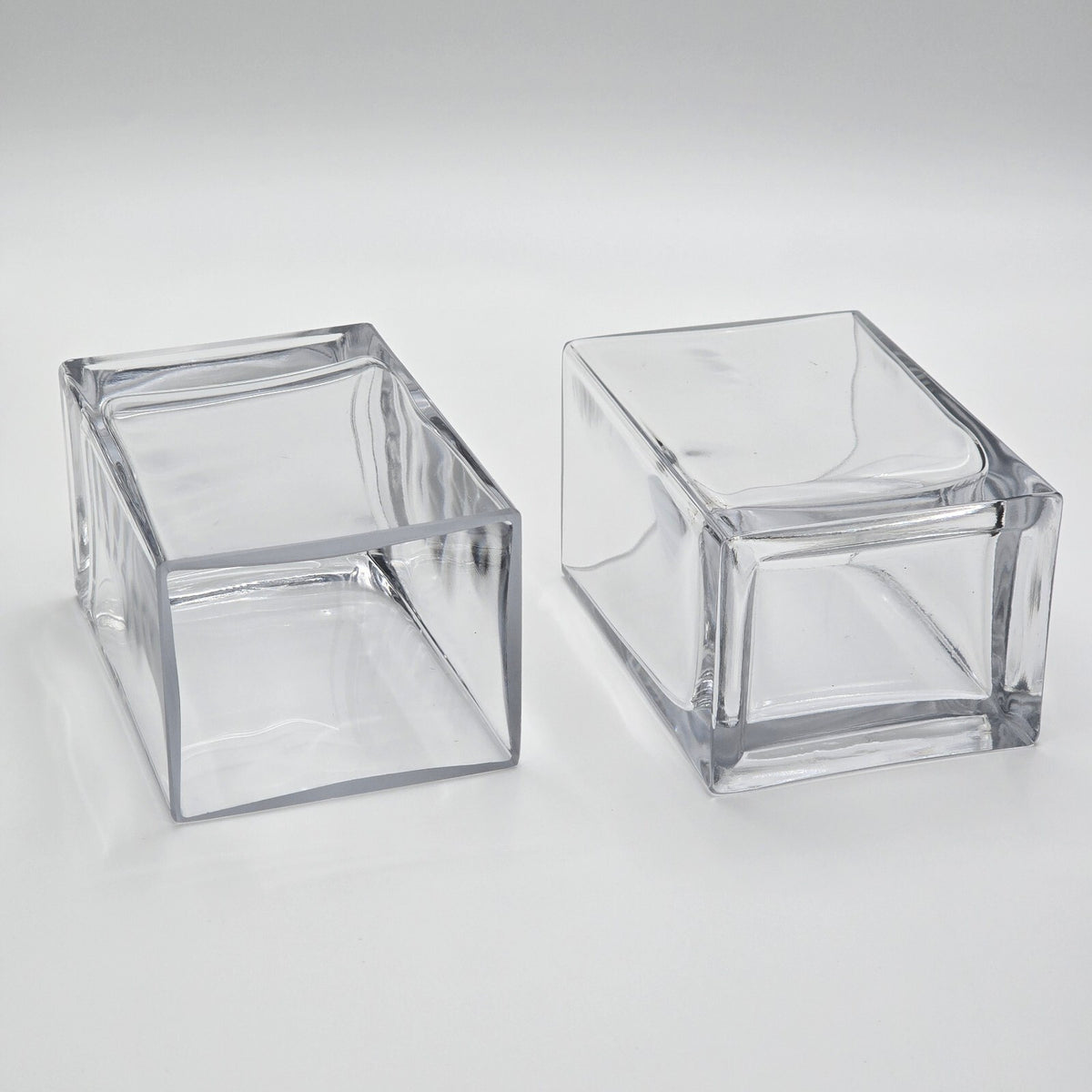 Vintage Clear Glass Cube Vases Set of 2