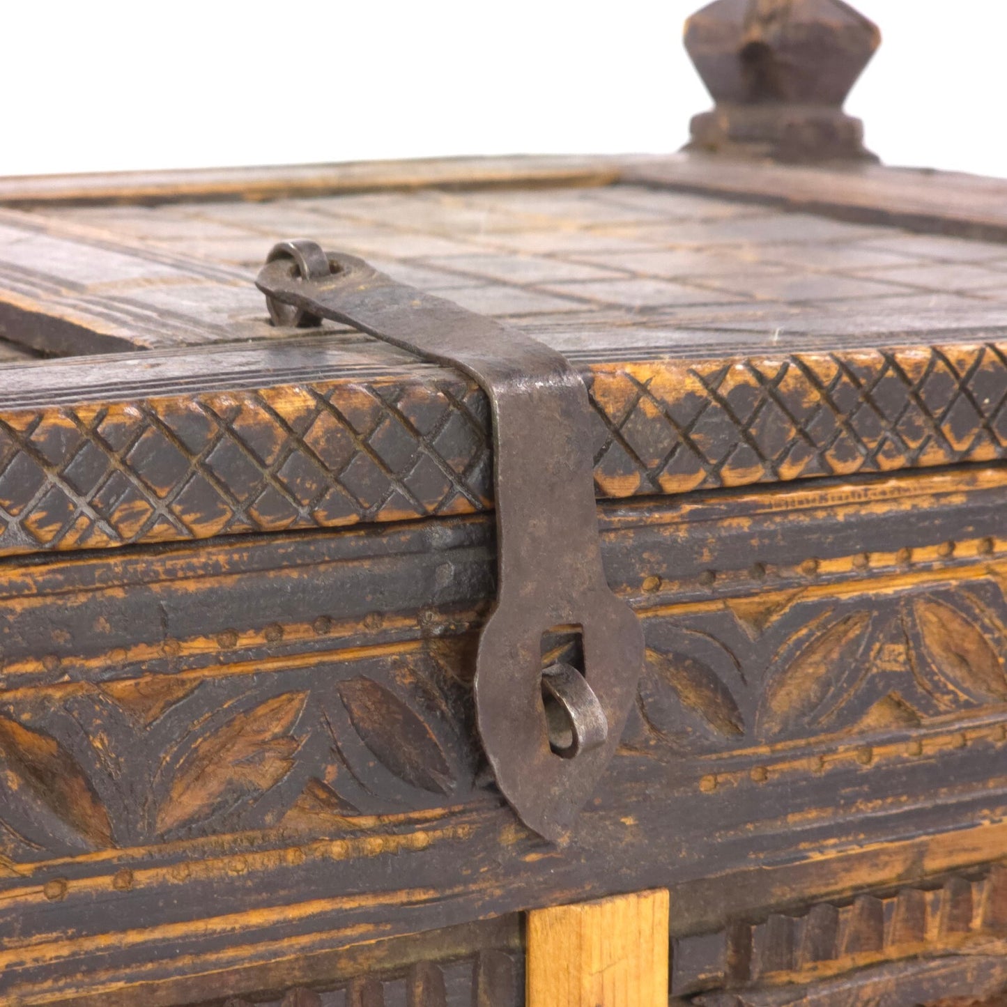 Antique 19th Century Swat Valley Hand-Carved Cedar Dowry Chest/Tribal Box Table