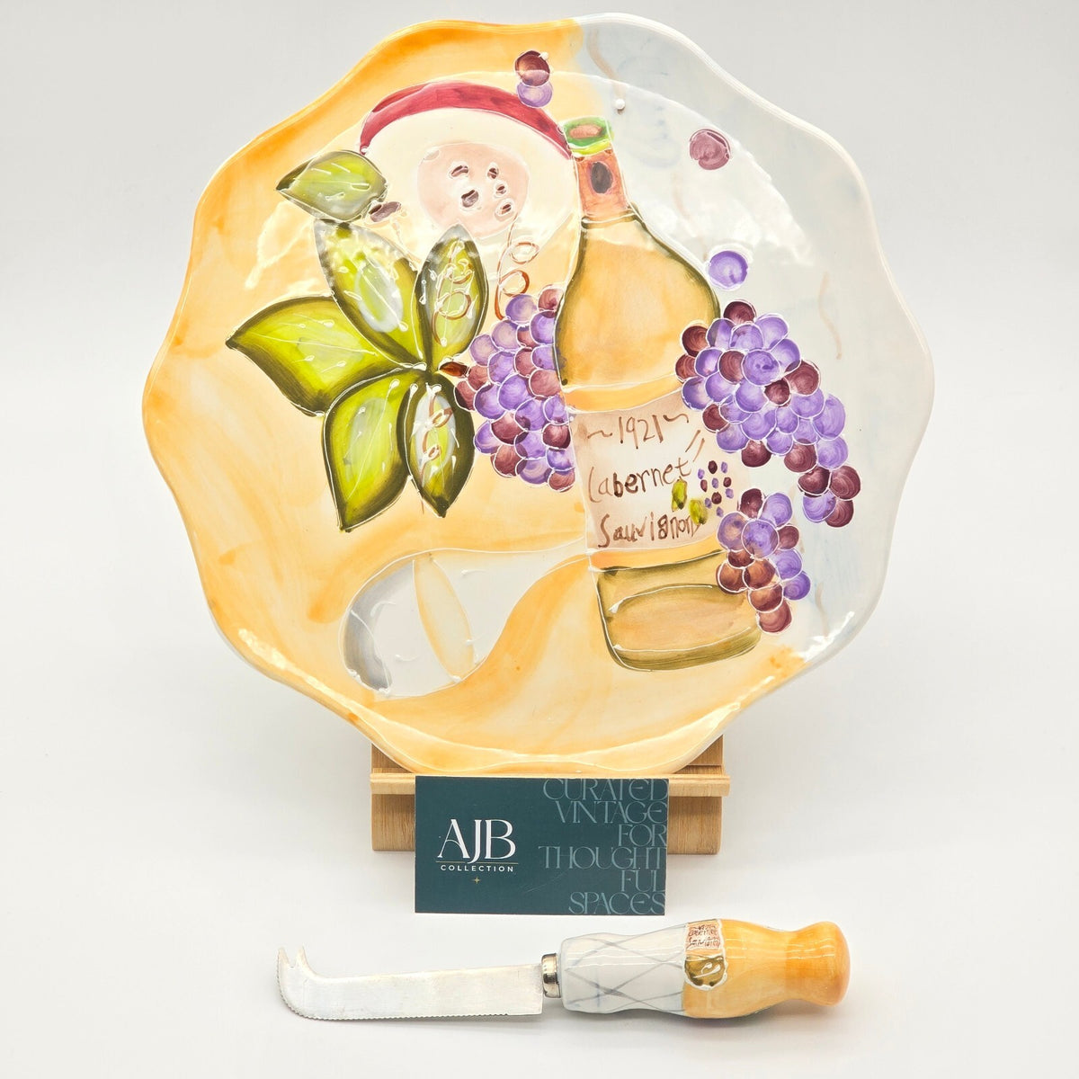 Ambiance A La Carte Wine Grape Ceramic Cheese Plate Knife Set Boxed 11"