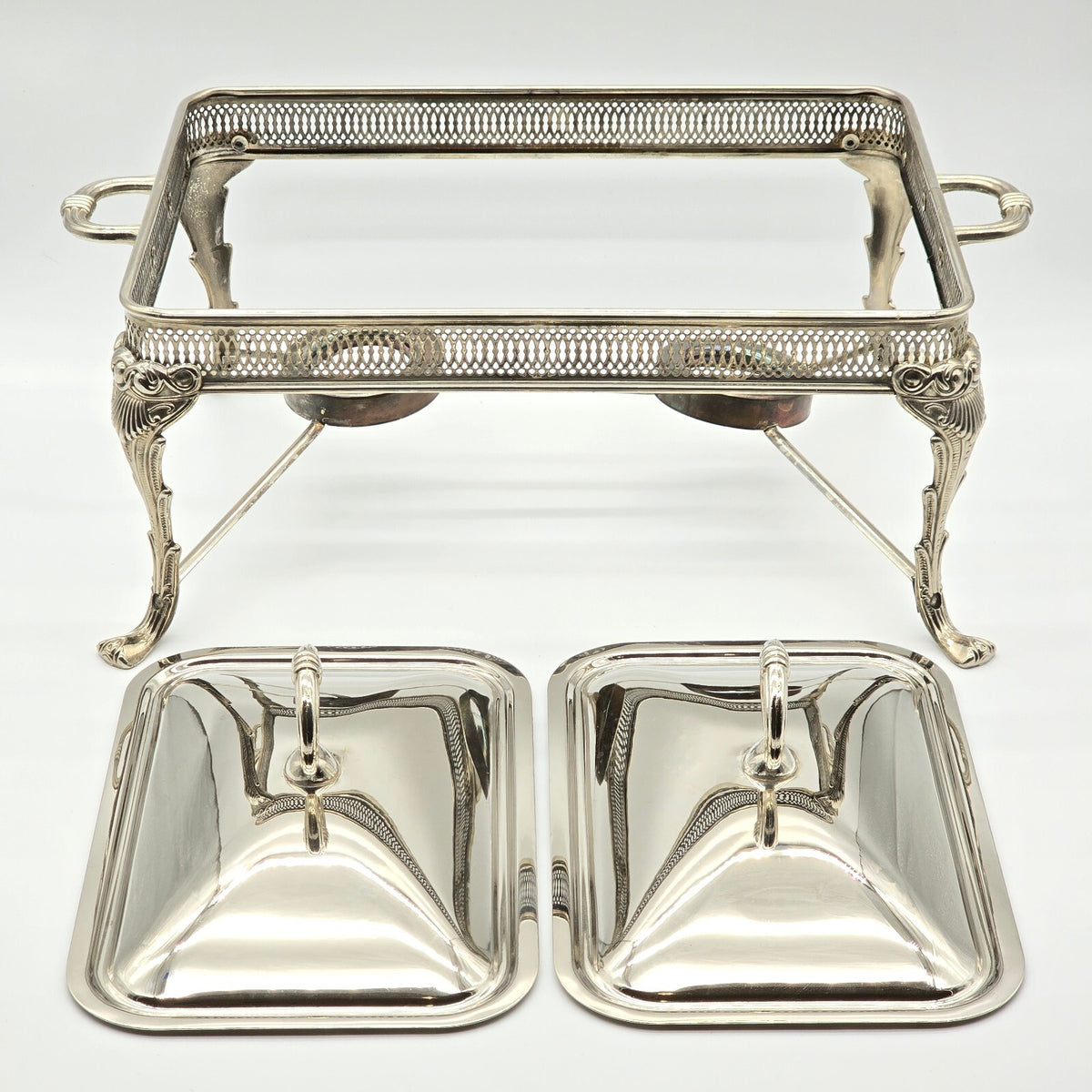 Vintage Silverplate Double Chafing Dish Buffet Warmer Stand Incomplete 18"