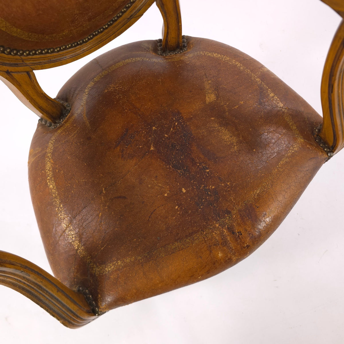 Early 20th Century Louis XVI Revival Leather Fauteuil Armchair