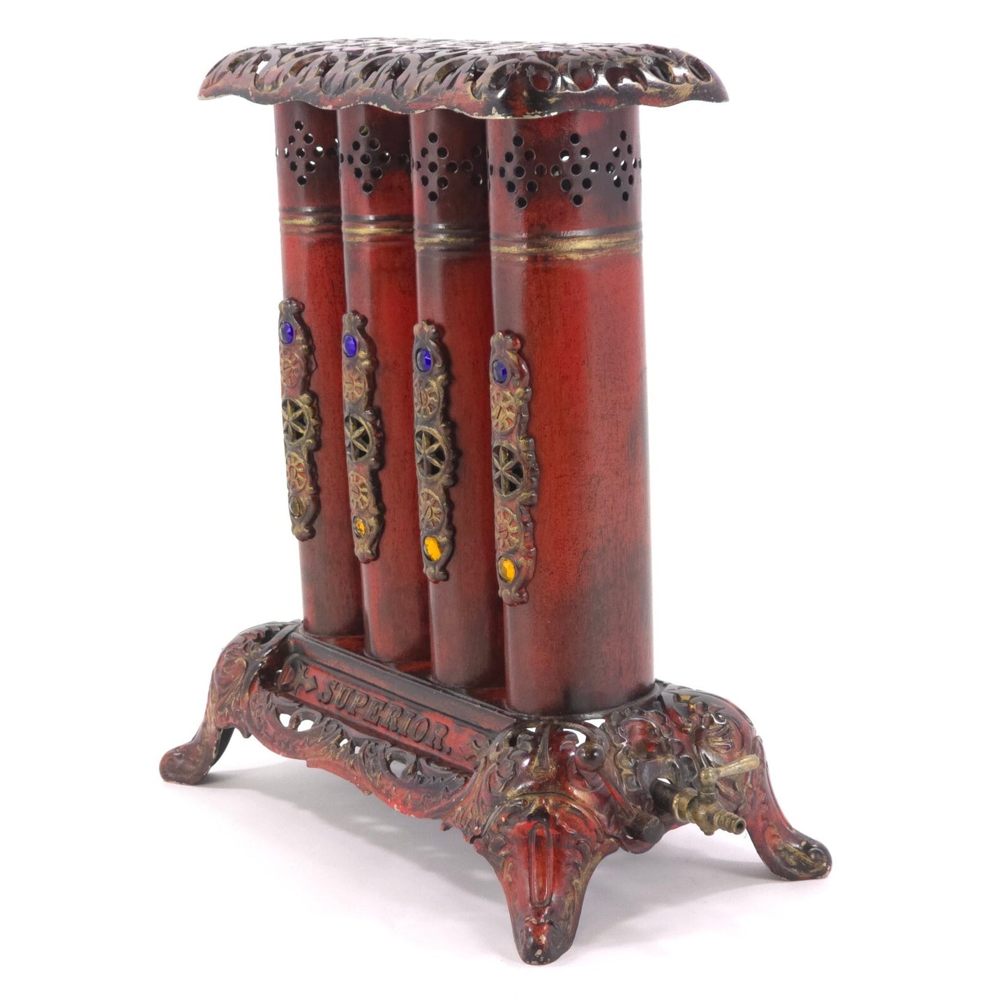 Antique Victorian Style "Superior" Jeweled Gas Parlor Stove