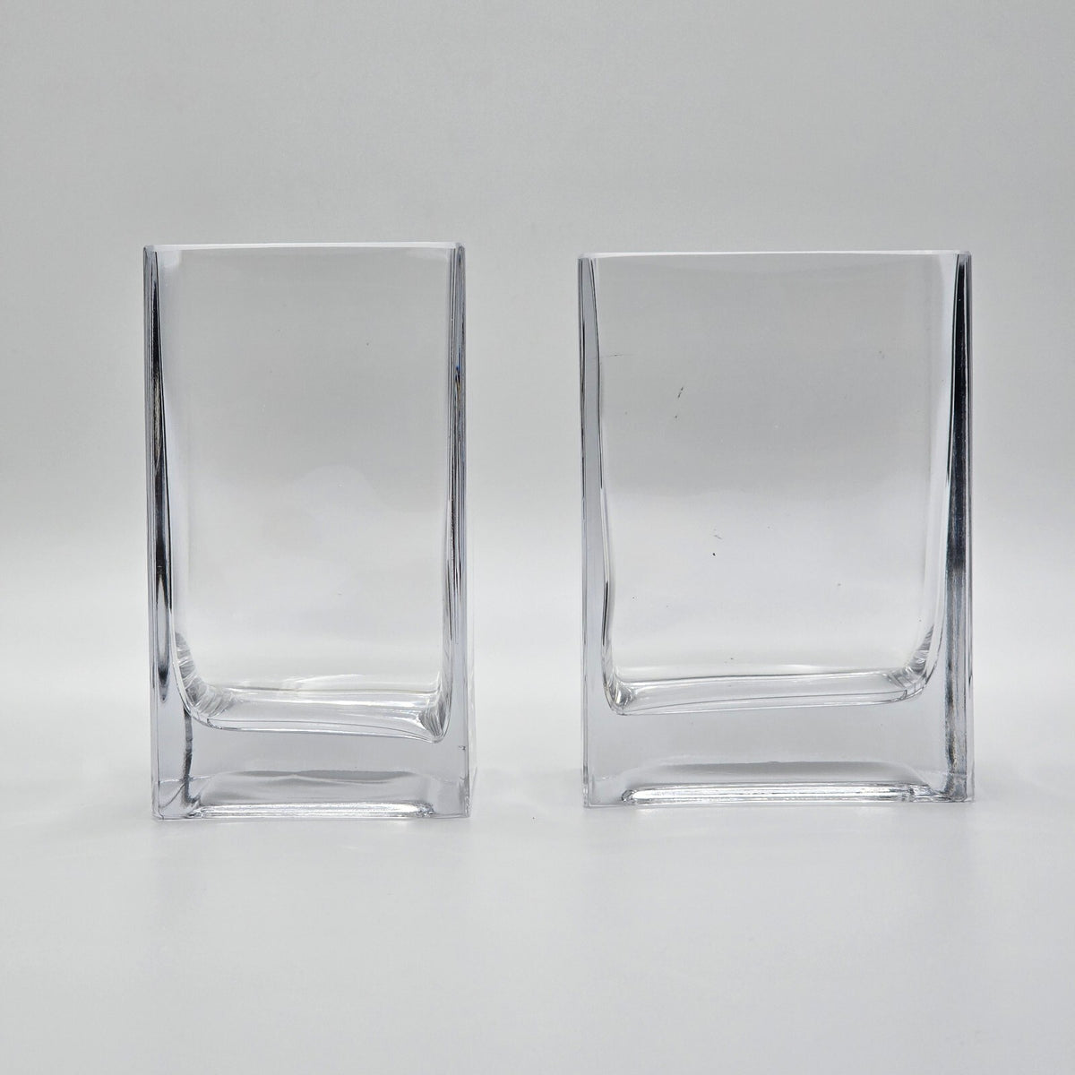Vintage Clear Glass Cube Vases Set of 2