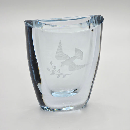 Vintage Strombergshyttan Swedish Handblown Crystal Vase, Etched & Signed