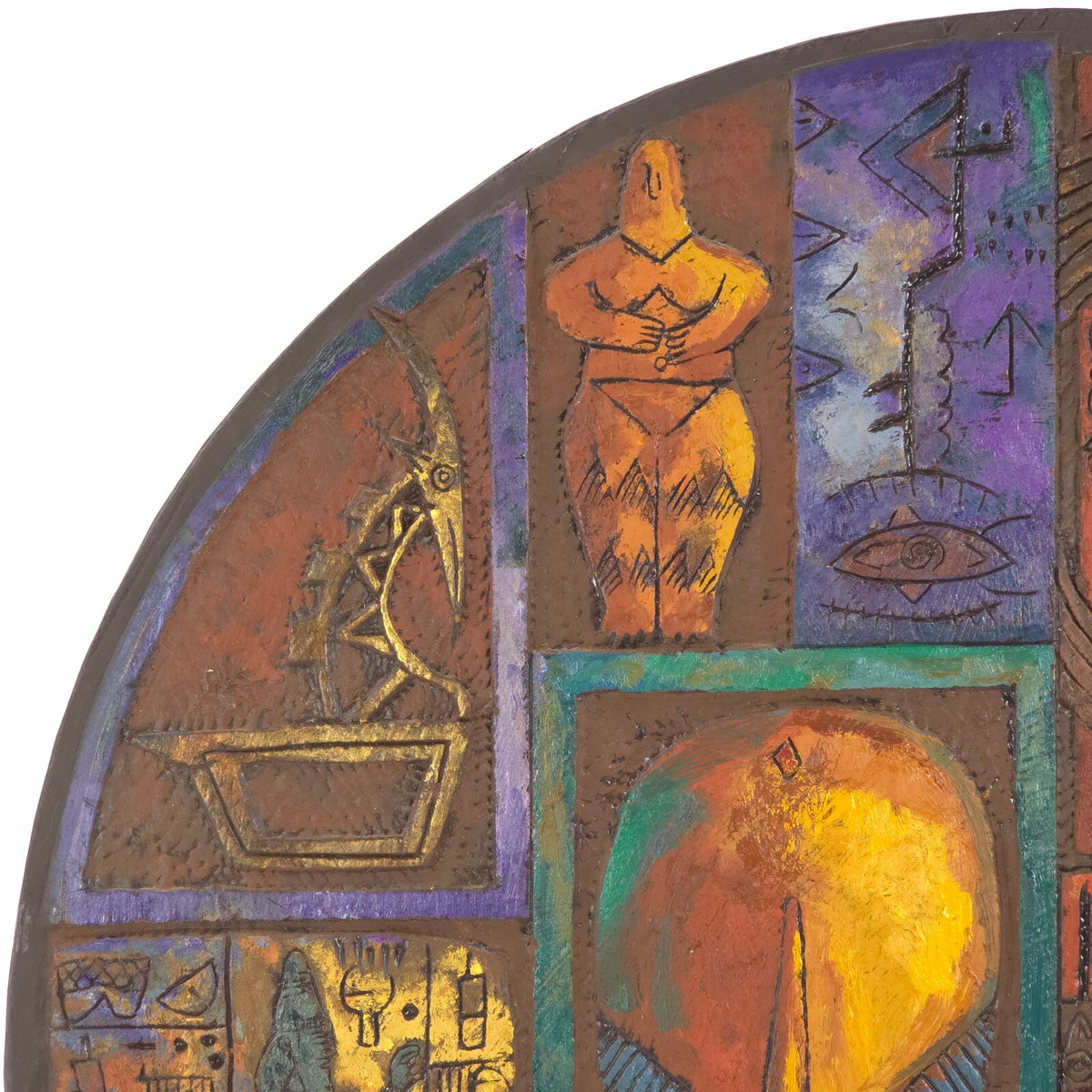 Dr. Eyad Al-Masri Monumental 39" Carved Wood Mixed Media Painting (2006)