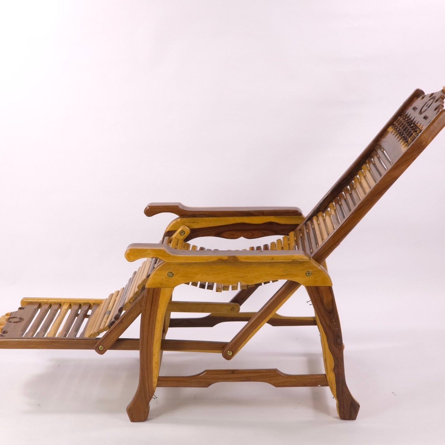 Andre Arbus Style Reclining Chaise Lounge Chair - Carved Hardwood Accent Chair