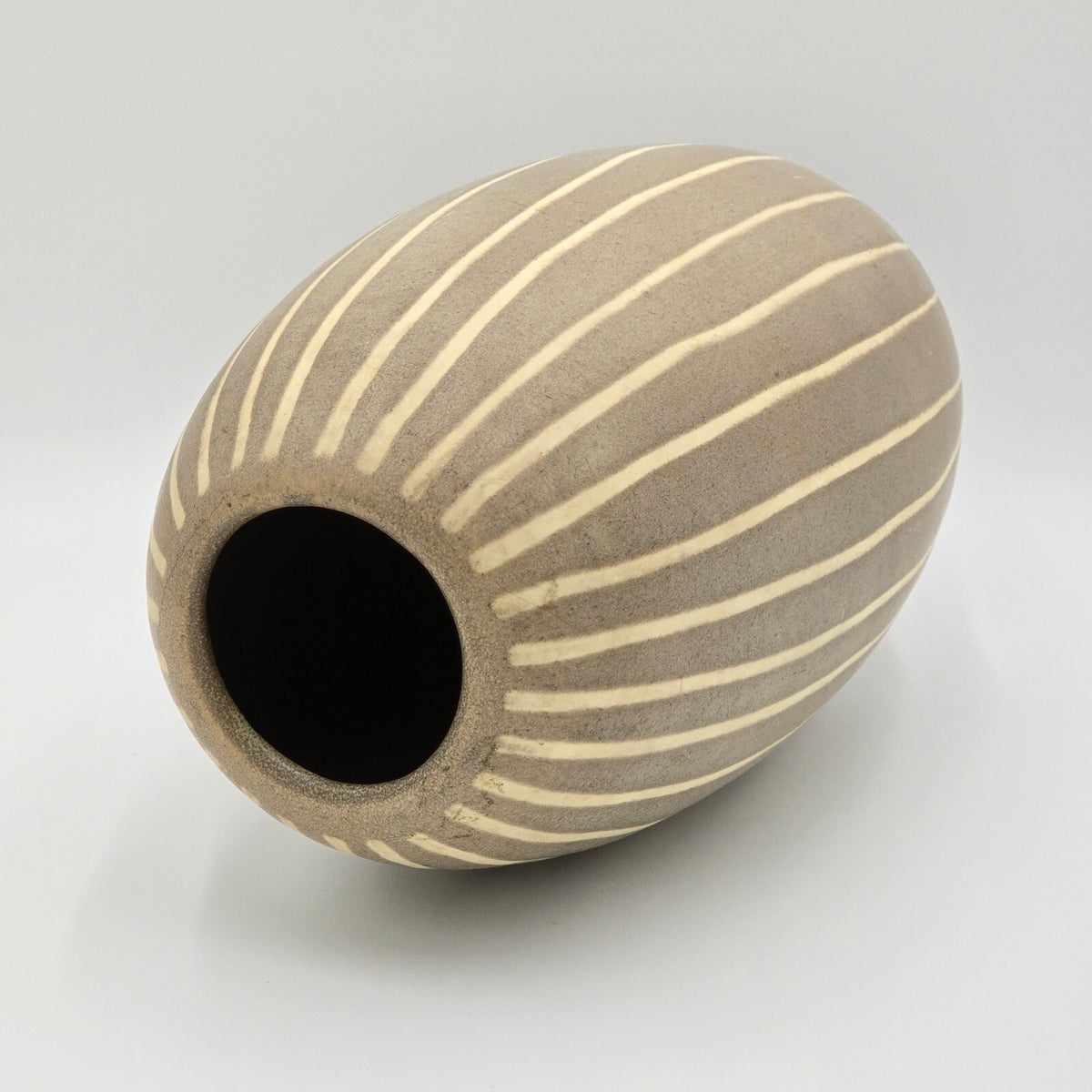 Mid Century Modern Style Striped Pottery Vase - Large 14" Ribbed Ceramic