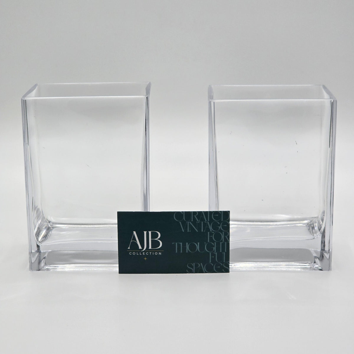 Vintage Clear Glass Cube Vases Set of 2