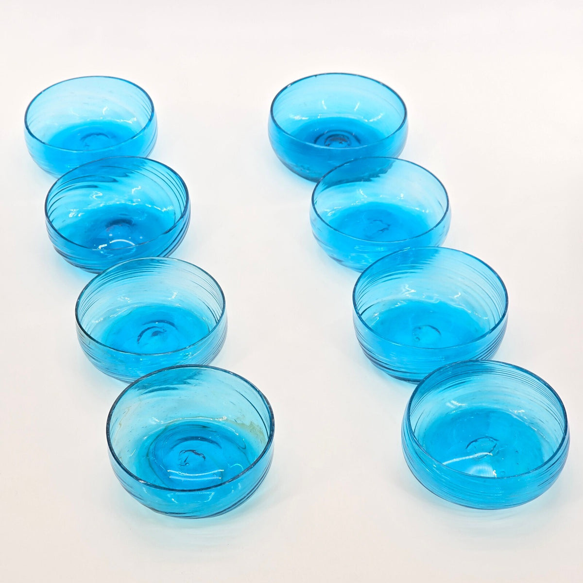 Vintage Mexican Blue Swirl Glass Bowls Set of 8 Ávalos Style