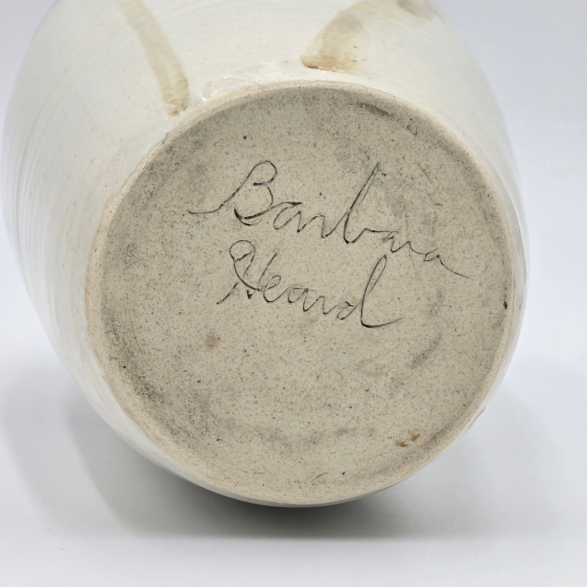 Barbara Heard Signed Studio Pottery Bamboo Vase Hand Painted Ceramic 9.5"