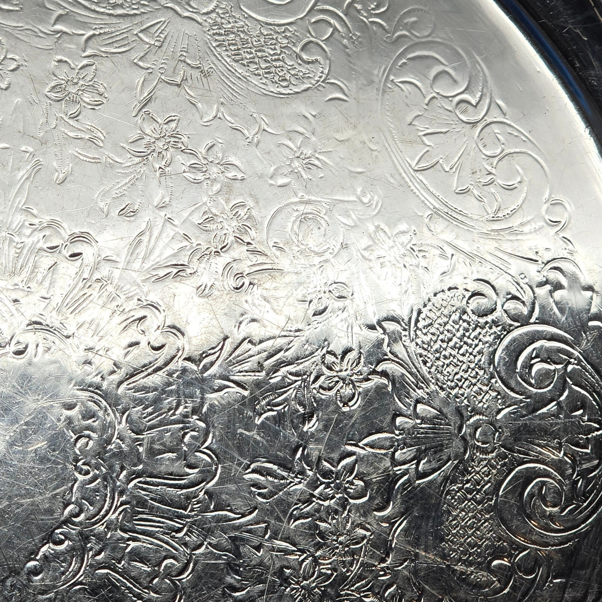 Vintage F.B.R. 2311 Silver on Copper Round Serving Tray Floral 12"