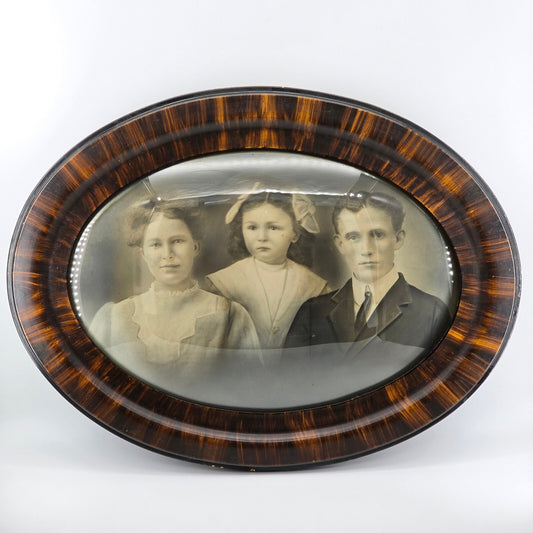 Rare Find, Antique Tiger Wood Frame with Bubble Glass