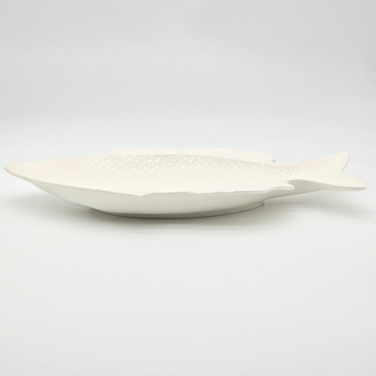 Large White Ceramic Fish Platter 18 Inch Coastal Nautical Centerpiece