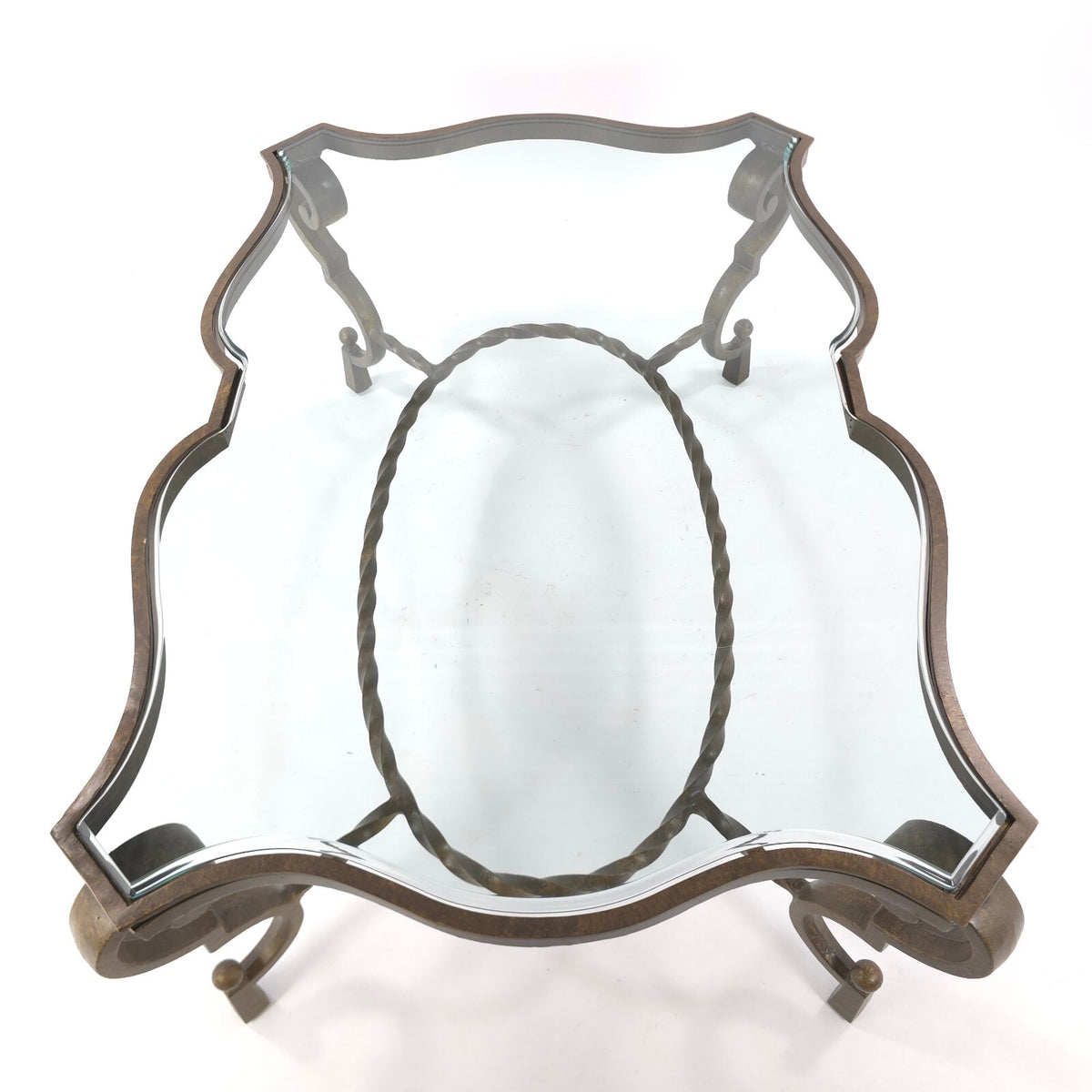 Vintage Hollywood Regency Gilt Wrought Iron & Beveled Glass Coffee Table