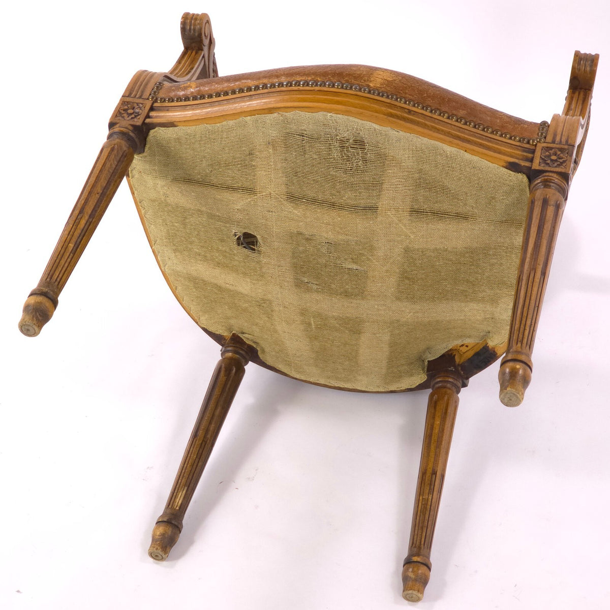 Early 20th Century Louis XVI Revival Leather Fauteuil Armchair