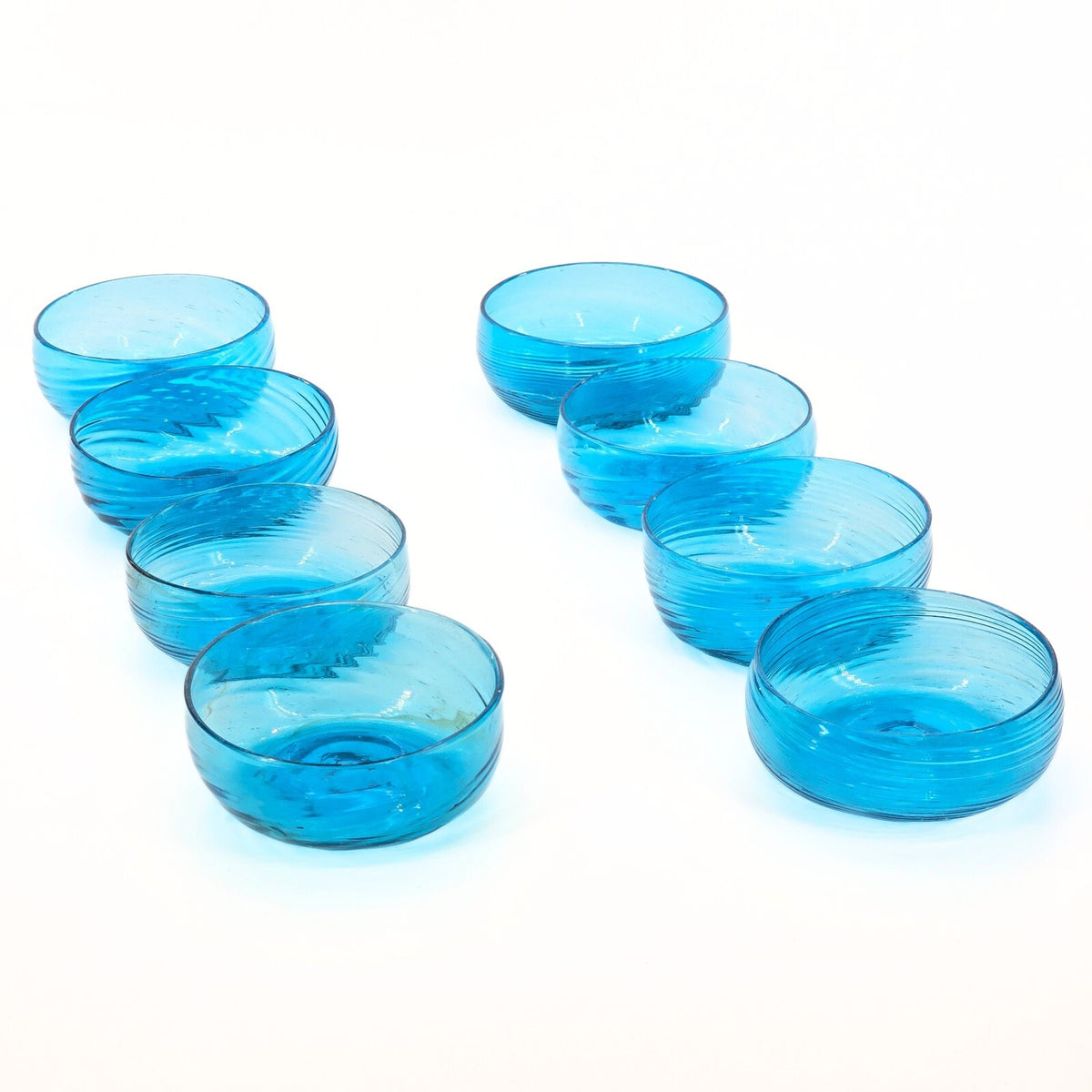 Vintage Mexican Blue Swirl Glass Bowls Set of 8 Ávalos Style