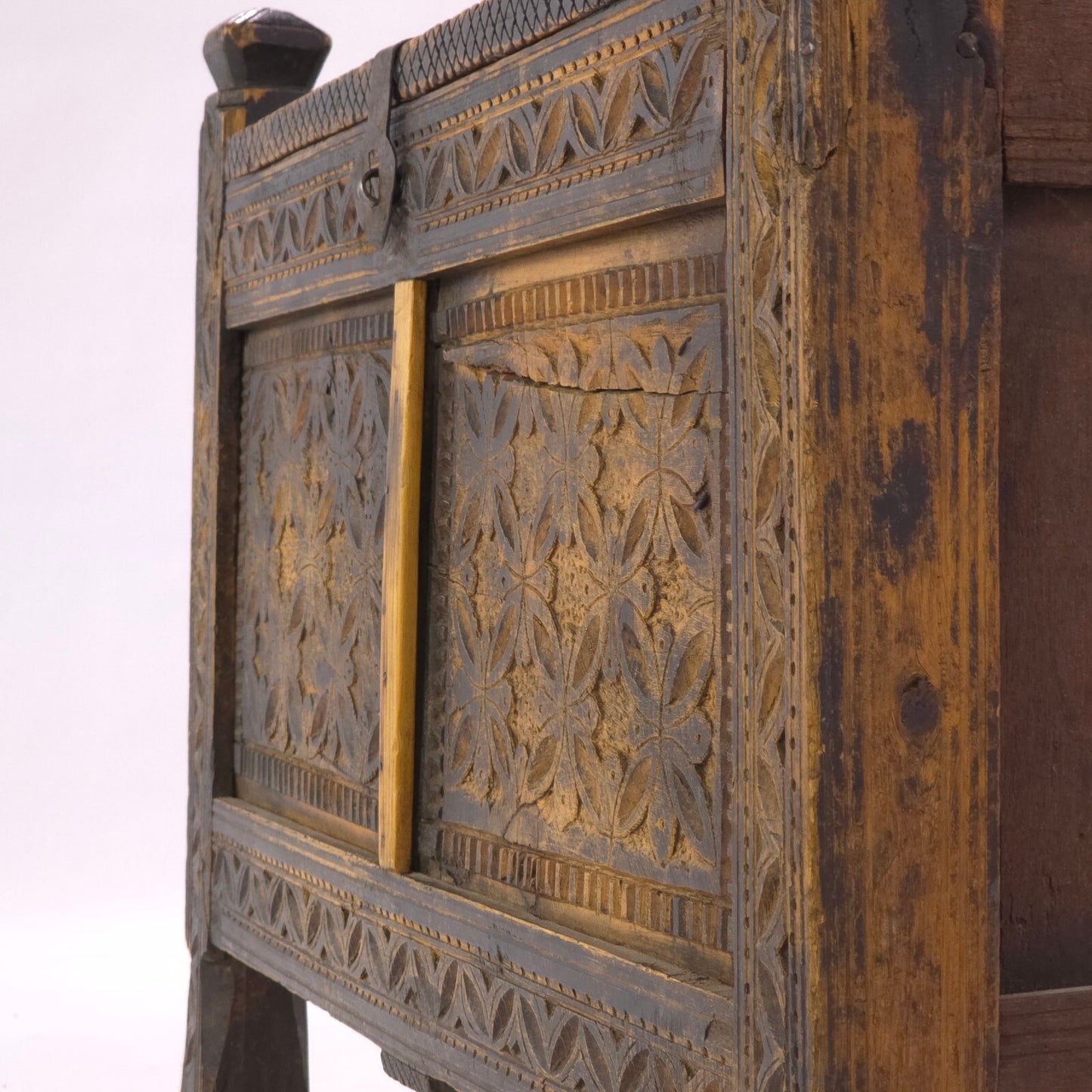 Antique 19th Century Swat Valley Hand-Carved Cedar Dowry Chest/Tribal Box Table