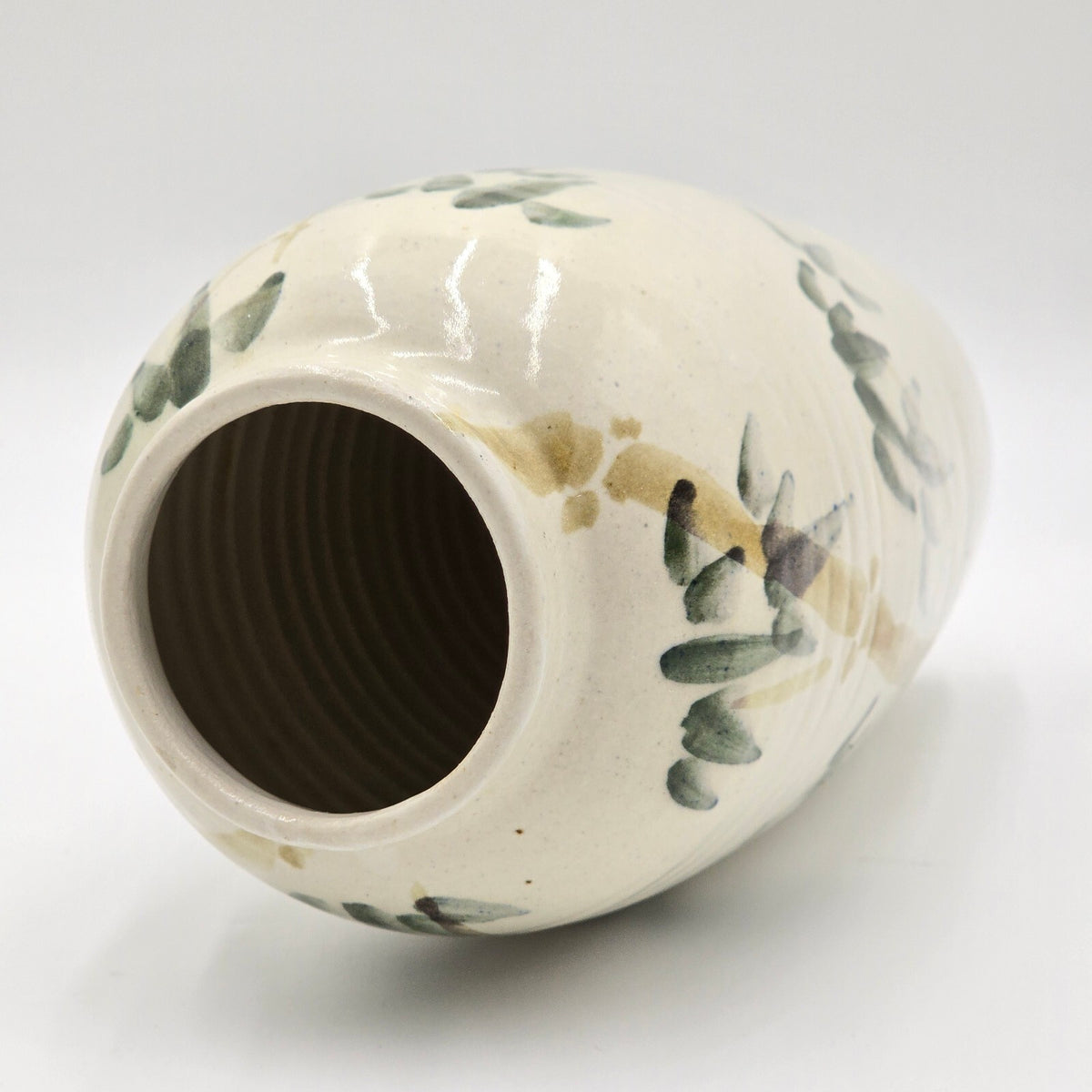 Barbara Heard Signed Studio Pottery Bamboo Vase Hand Painted Ceramic 9.5"