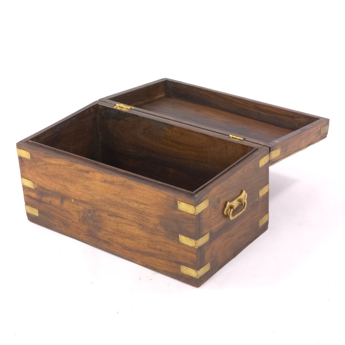 Antique 19th Century Walnut Campaign Chest - Brass Bound Hardwood Storage Box