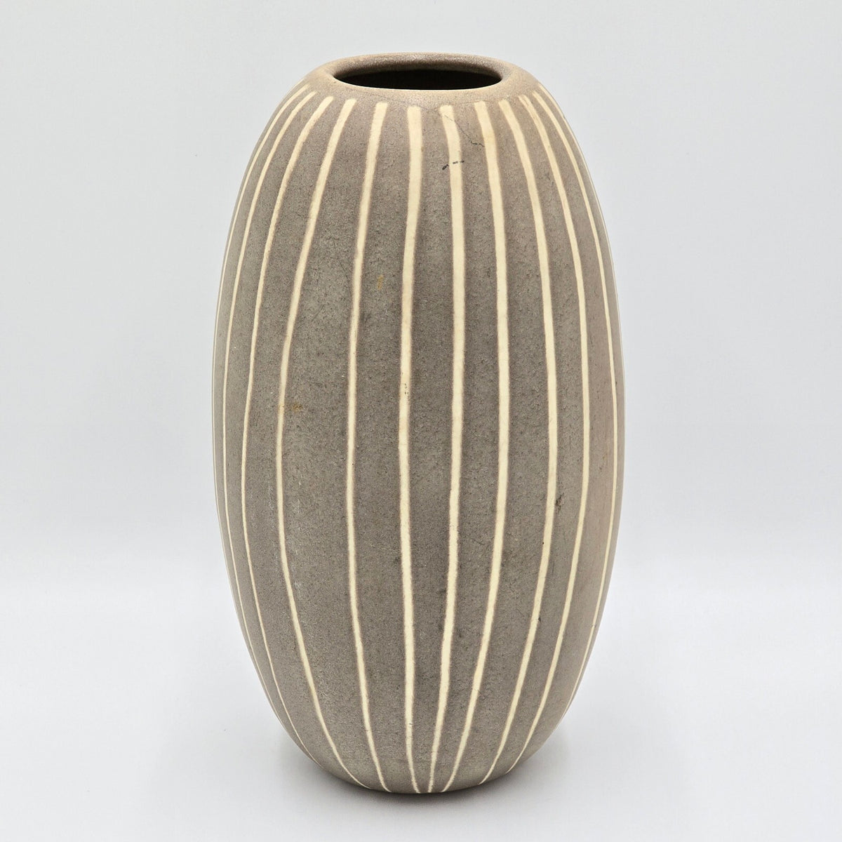 Mid Century Modern Style Striped Pottery Vase - Large 14" Ribbed Ceramic