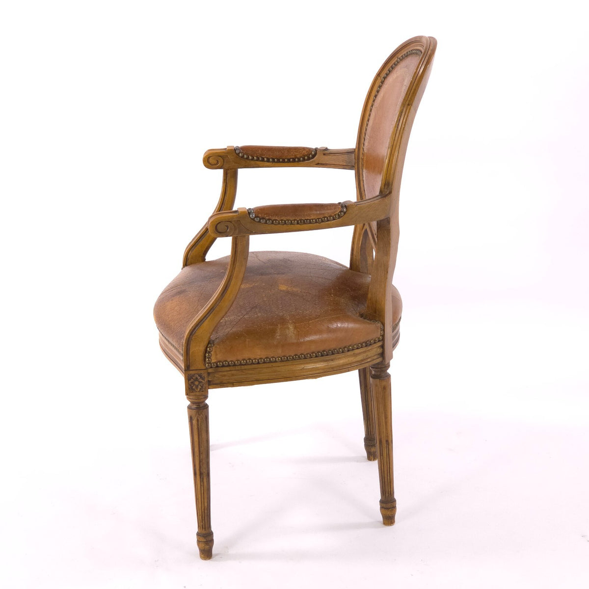 Early 20th Century Louis XVI Revival Leather Fauteuil Armchair