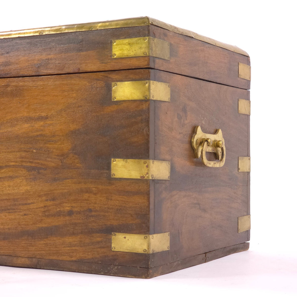 Antique 19th Century Walnut Campaign Chest - Brass Bound Hardwood Storage Box