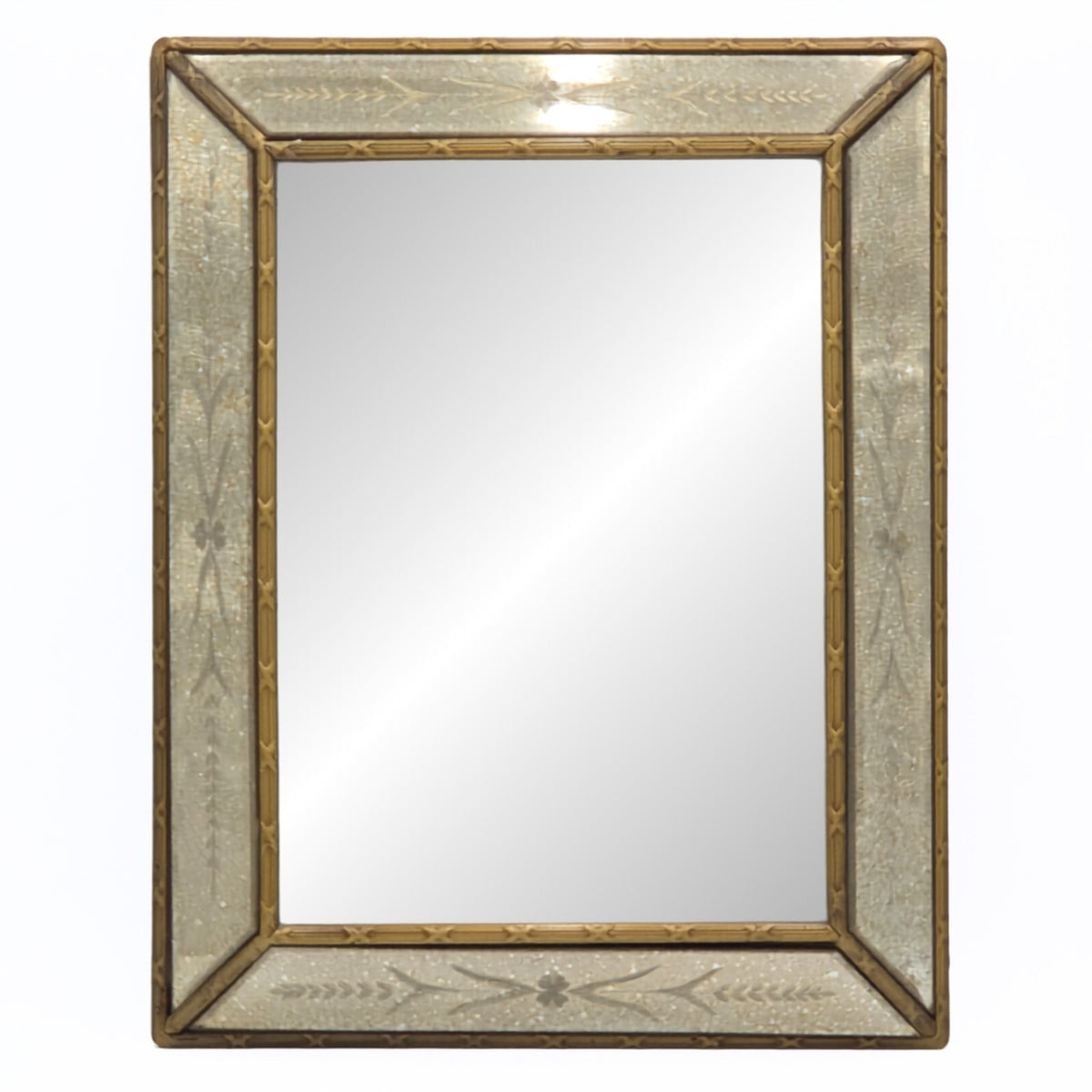 Vintage Hollywood Regency Venetian Style Etched Glass Gilt Mirror 19"