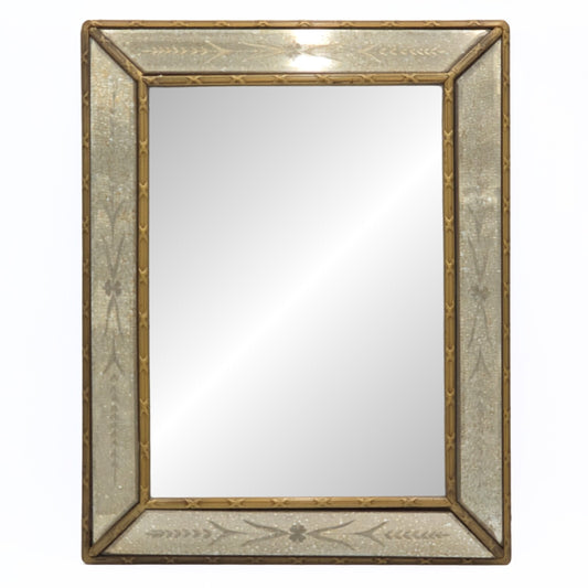 Vintage Hollywood Regency Venetian Style Etched Glass Gilt Mirror 19"