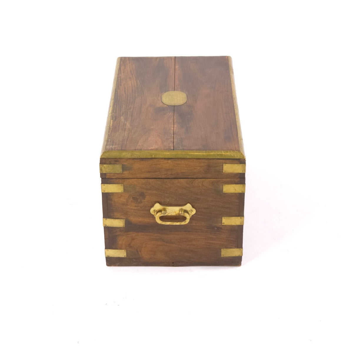 Antique 19th Century Walnut Campaign Chest - Brass Bound Hardwood Storage Box