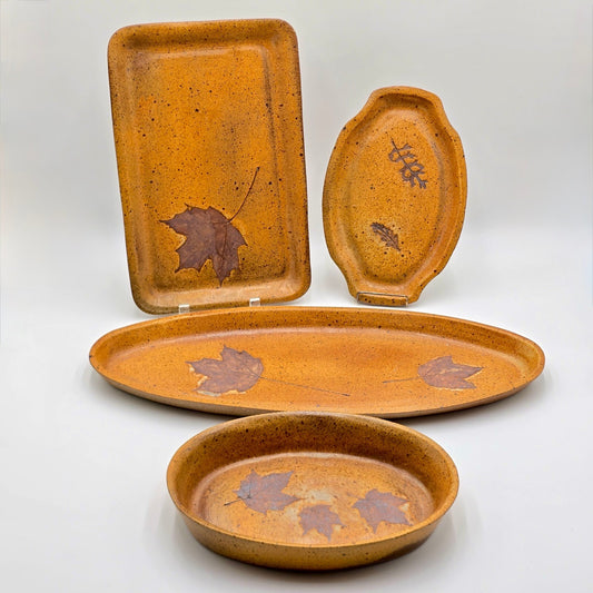 Handcrafted Studio Pottery Serving Pieces Maple Leaves