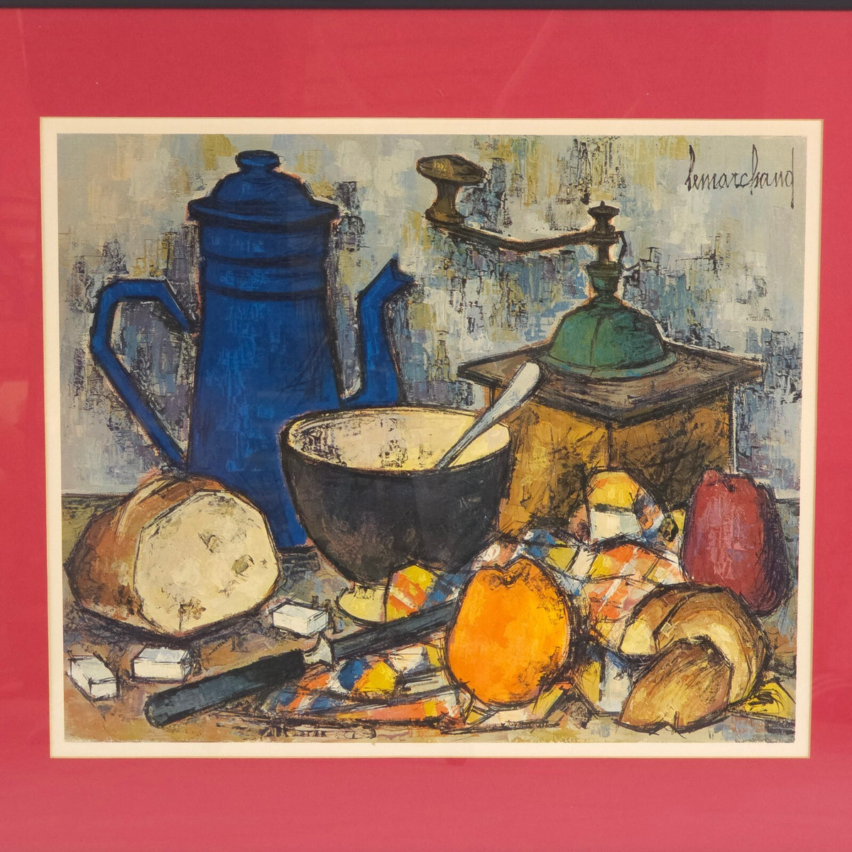 Vintage 1970 Lemarchand French Lithograph Framed Mid Century Still Life Art