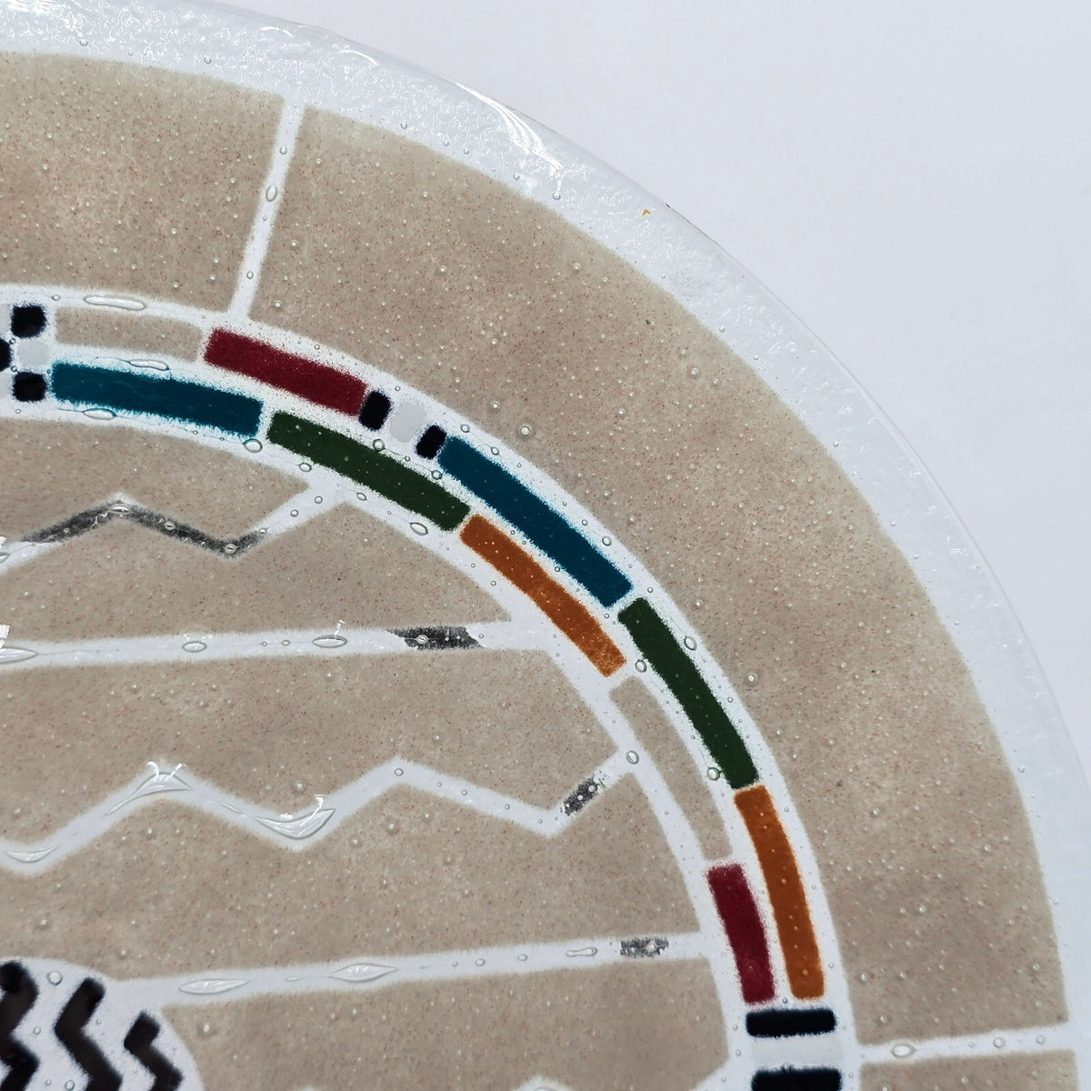 Vintage Ann Mallory Signed Fused Glass Platter 16 Inch Southwest Design w Stand