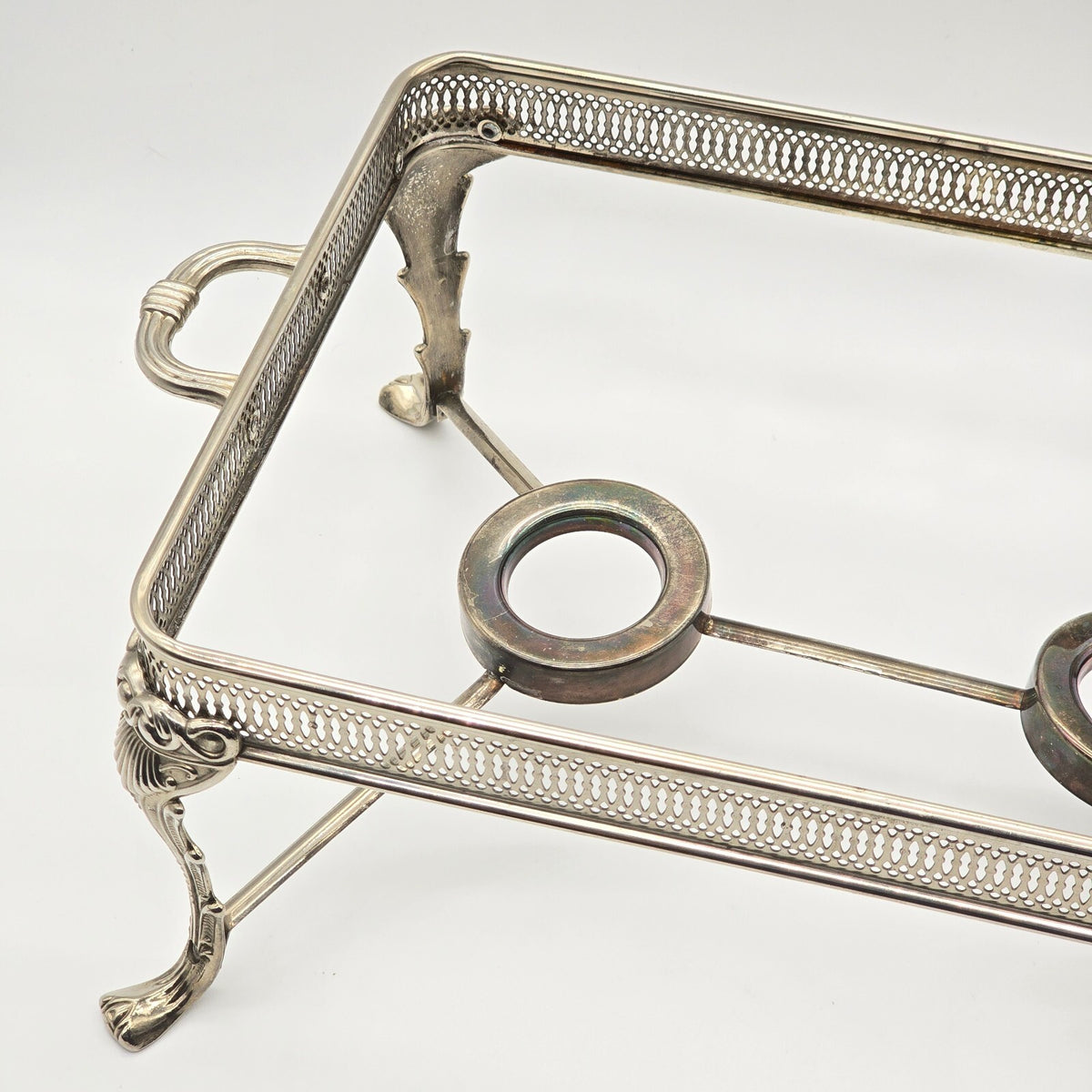 Vintage Silverplate Double Chafing Dish Buffet Warmer Stand Incomplete 18"