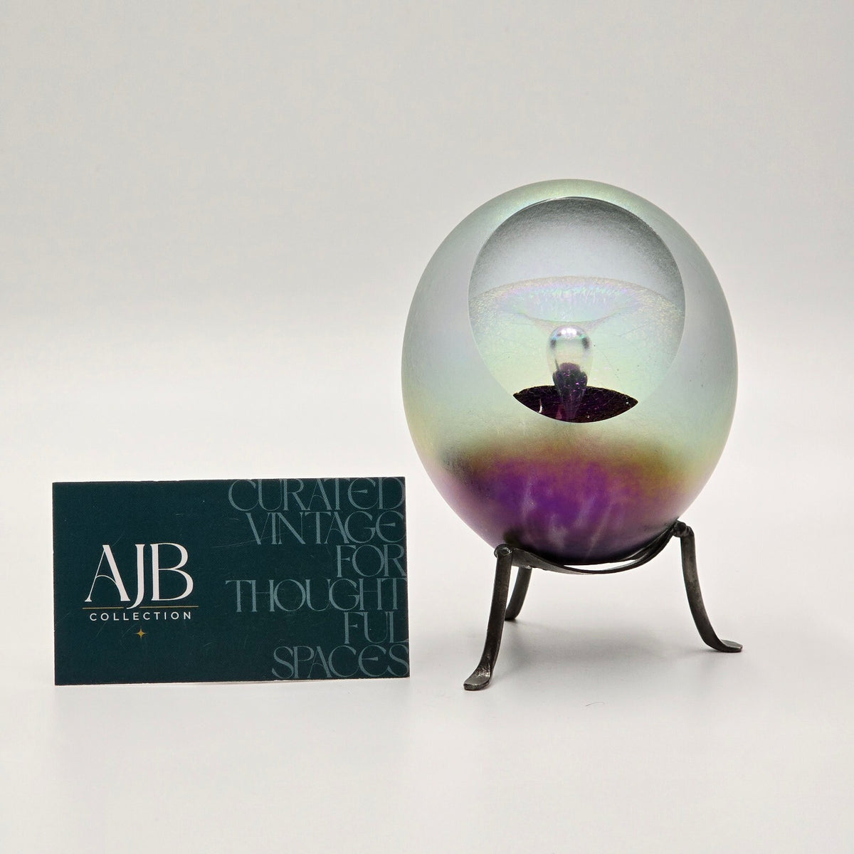Robert Eickholt 1994 Dichroic Veil Fountain Paperweight With Stand