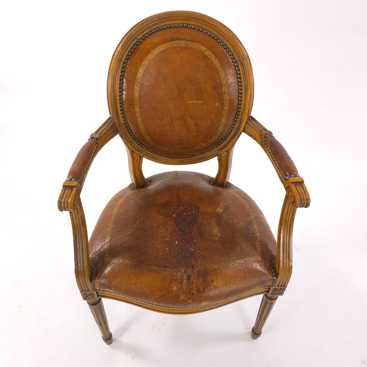 Early 20th Century Louis XVI Revival Leather Fauteuil Armchair