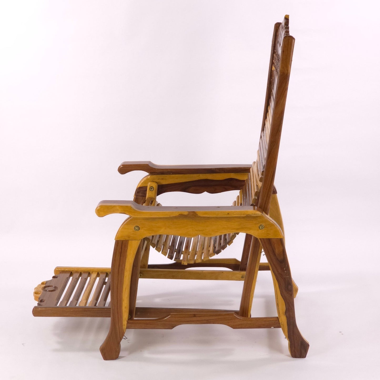 Andre Arbus Style Reclining Chaise Lounge Chair - Carved Hardwood Accent Chair