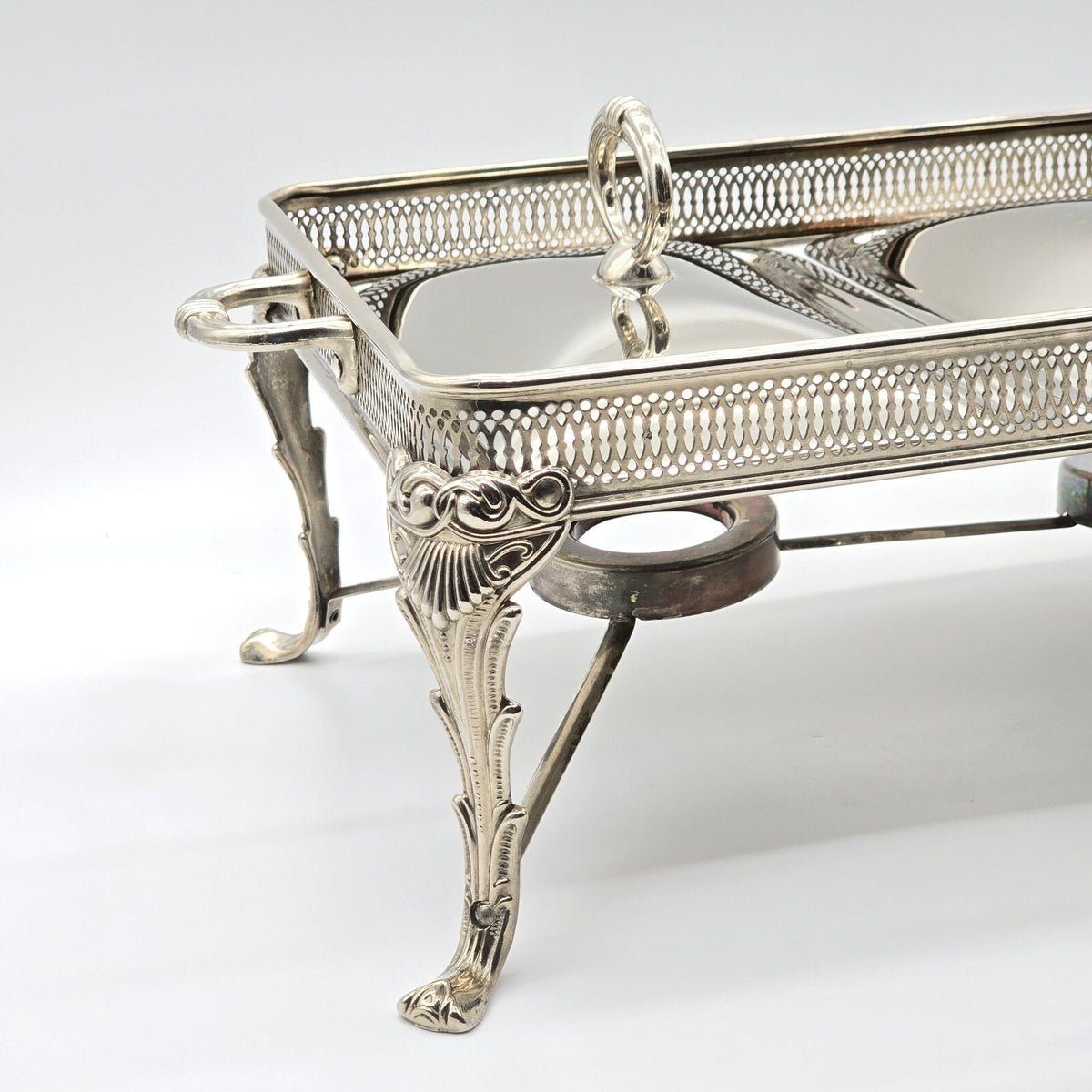 Vintage Silverplate Double Chafing Dish Buffet Warmer Stand Incomplete 18"