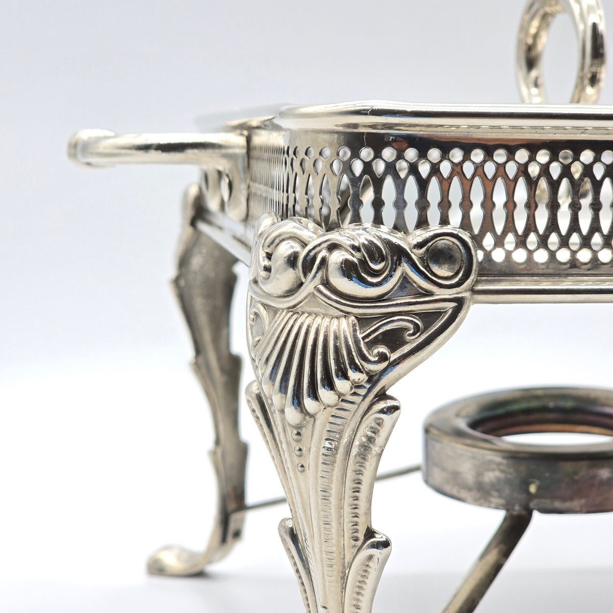 Vintage Silverplate Double Chafing Dish Buffet Warmer Stand Incomplete 18"