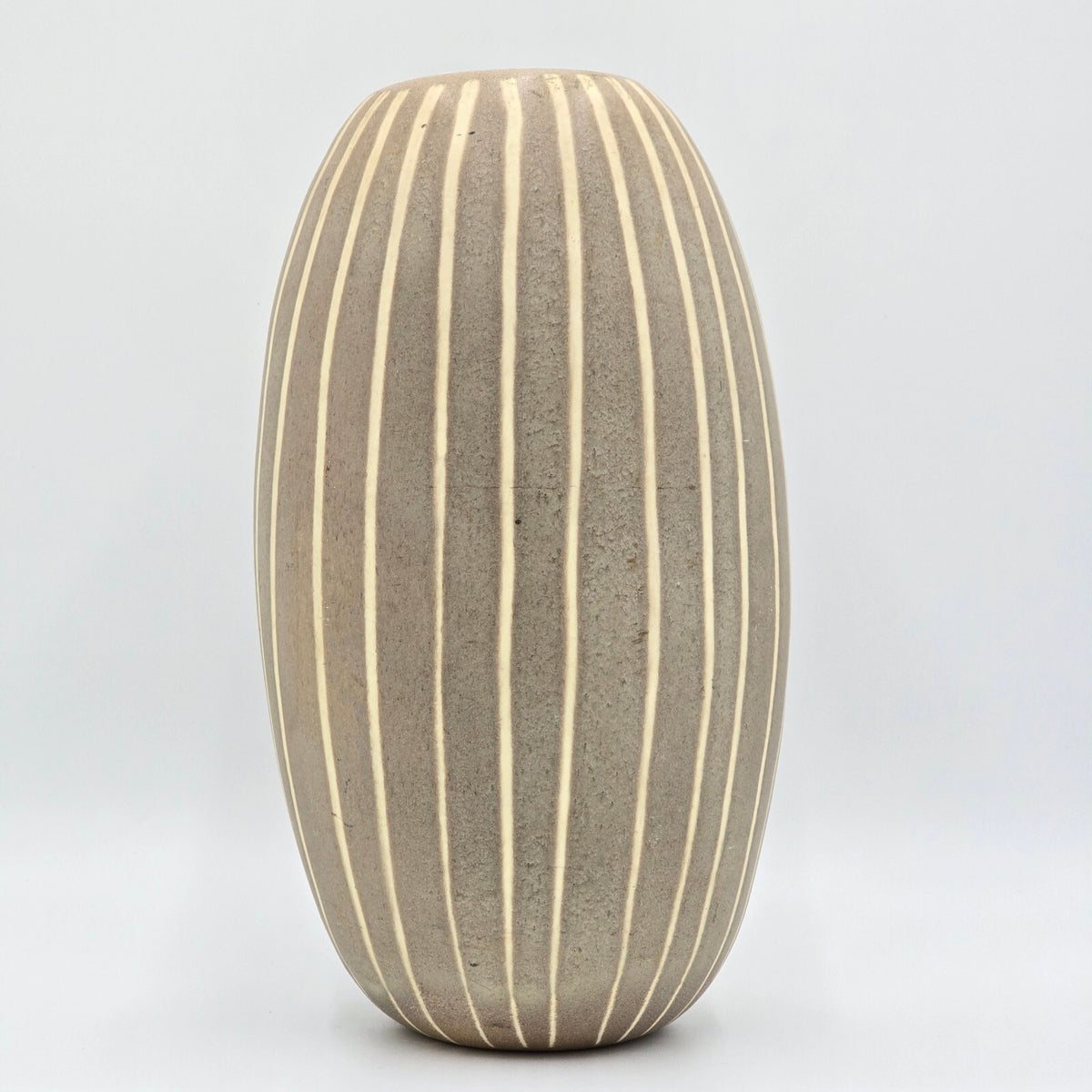 Mid Century Modern Style Striped Pottery Vase - Large 14" Ribbed Ceramic