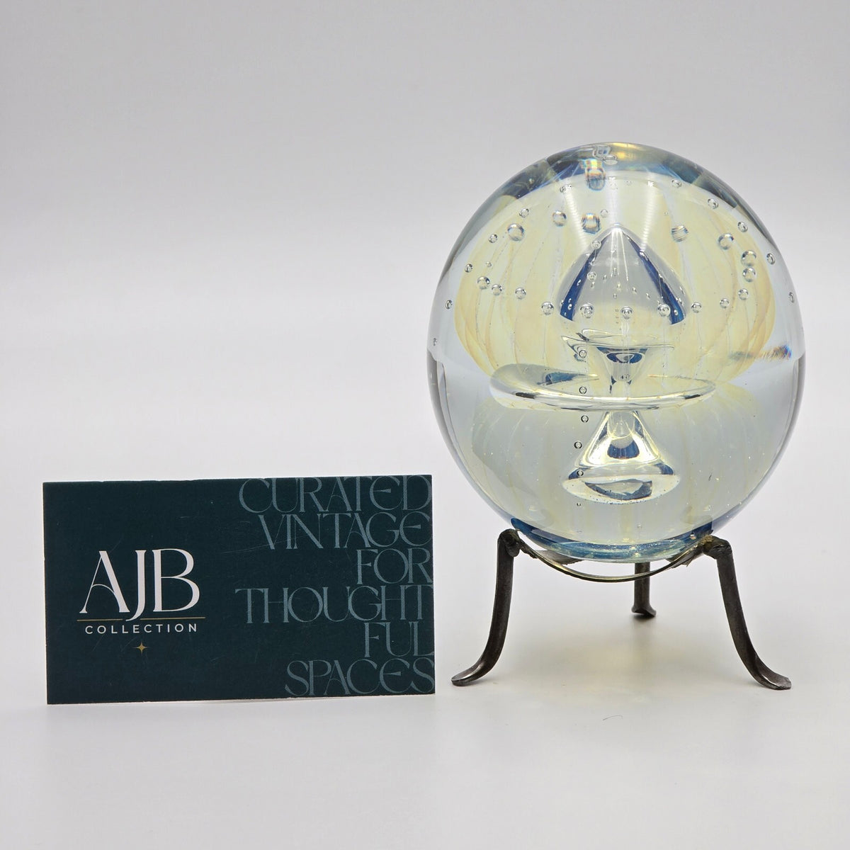 Robert Eickholt 1994 Double Jellyfish Art Glass Paperweight With Stand